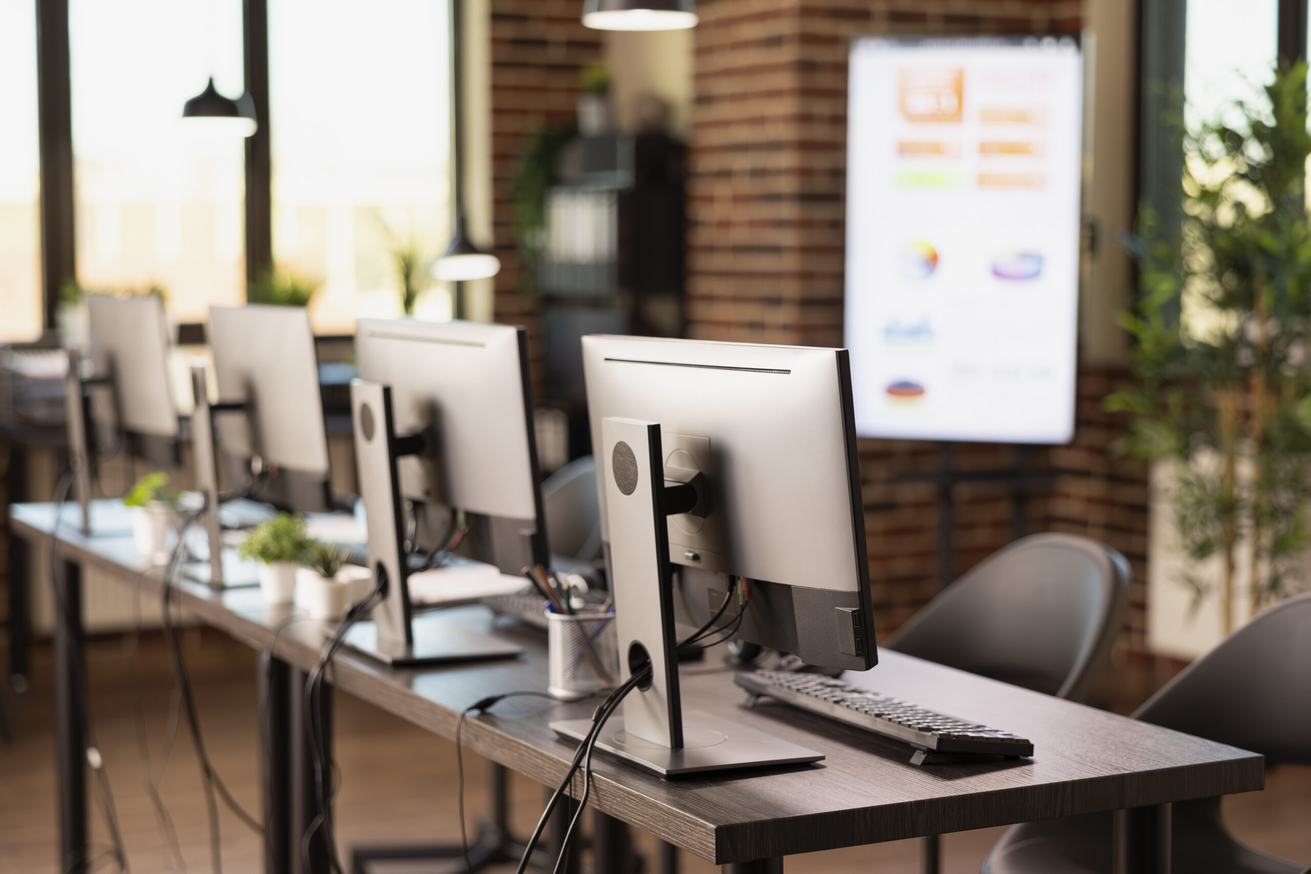 vacant modern workspace with computers
